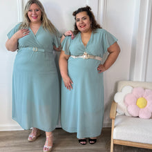 Charger l'image dans la galerie, Robe longue chic vert sauge col plissé
