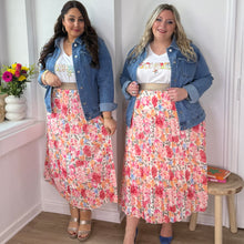 Charger l'image dans la galerie, Jupe plissée fleurie tons roses