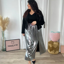 Charger l'image dans la galerie, Jupe fluide métallisée grise