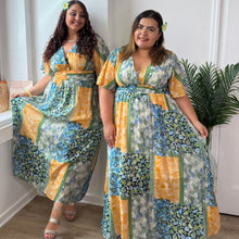 Charger l'image dans la galerie, Robe longue imprimé patchwork vert et orange