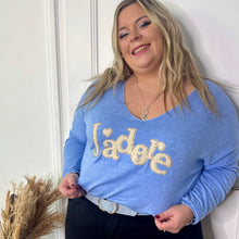 Charger l'image dans la galerie, Pull j’adore bleu ciel