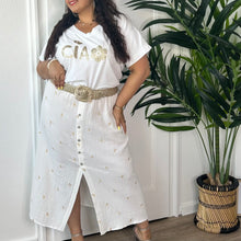 Charger l'image dans la galerie, Jupe longue blanche à détail doré