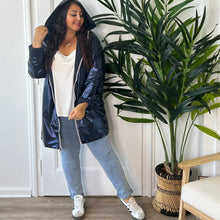 Charger l&#39;image dans la galerie, Veste imperméable mi-longue réversible marine
