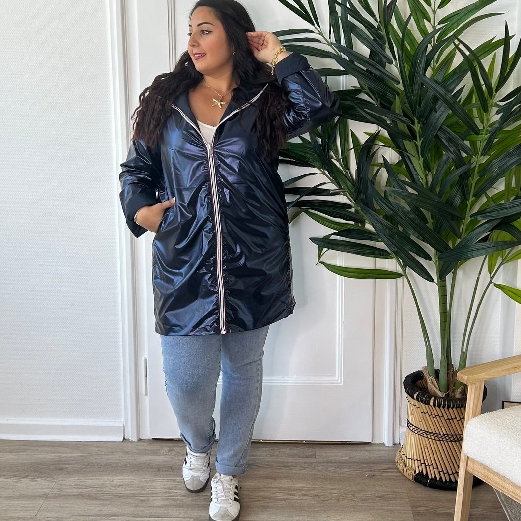 Veste imperméable mi-longue réversible marine