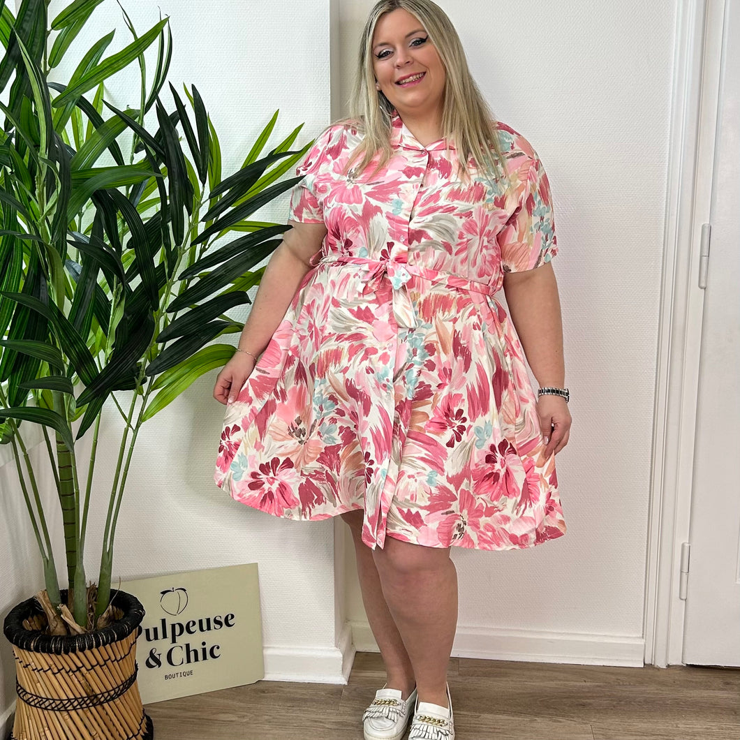 Robe chemise rose douceur