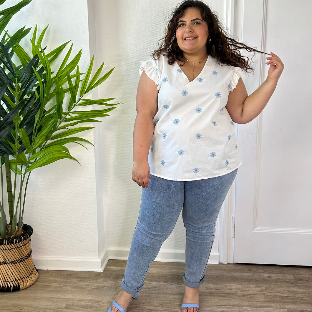 Blouse à marguerites en coton blanche
