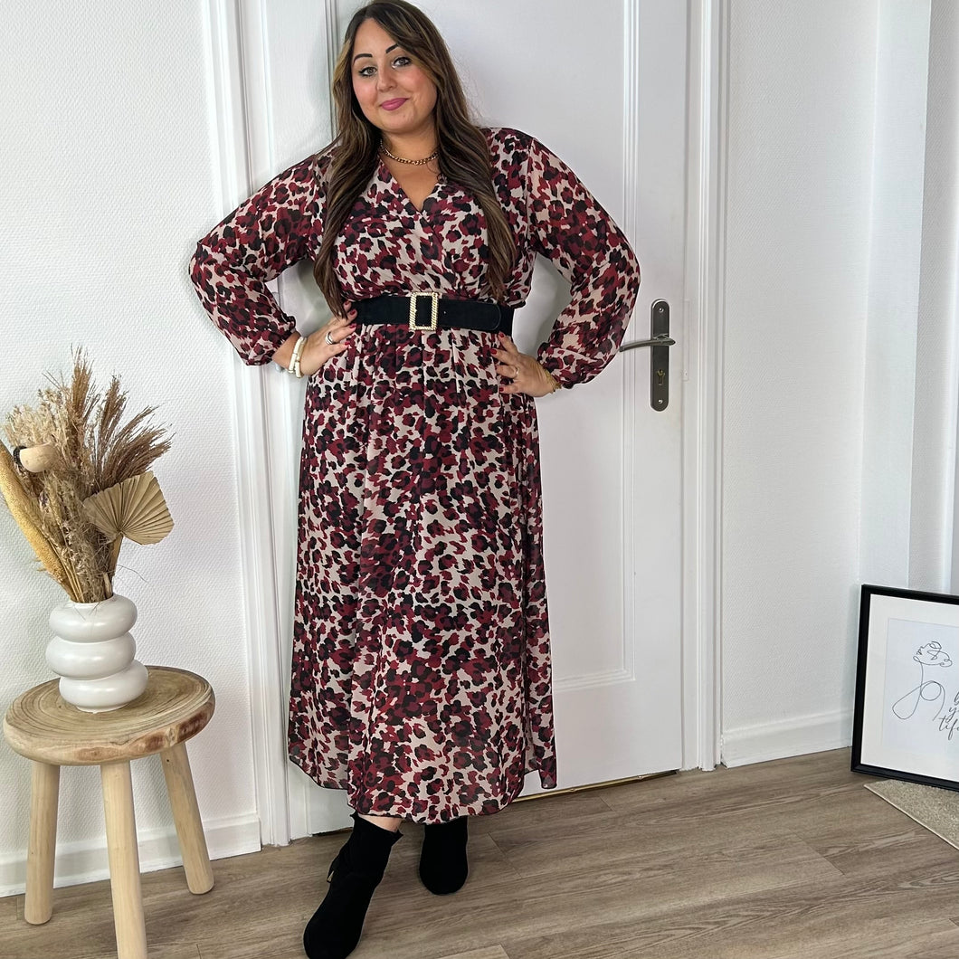 Robe longue imprimé léopard bordeaux