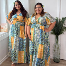 Charger l'image dans la galerie, Robe longue imprimé patchwork vert et orange
