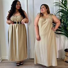 Charger l&#39;image dans la galerie, Robe longue bretelles à noeud beige
