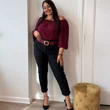 Charger l'image dans la galerie, Blouse à épaules dénudées bordeaux
