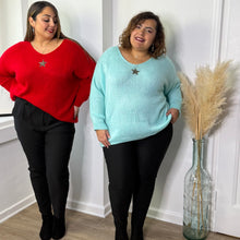 Charger l'image dans la galerie, Pull détail étoile vert d’eau

