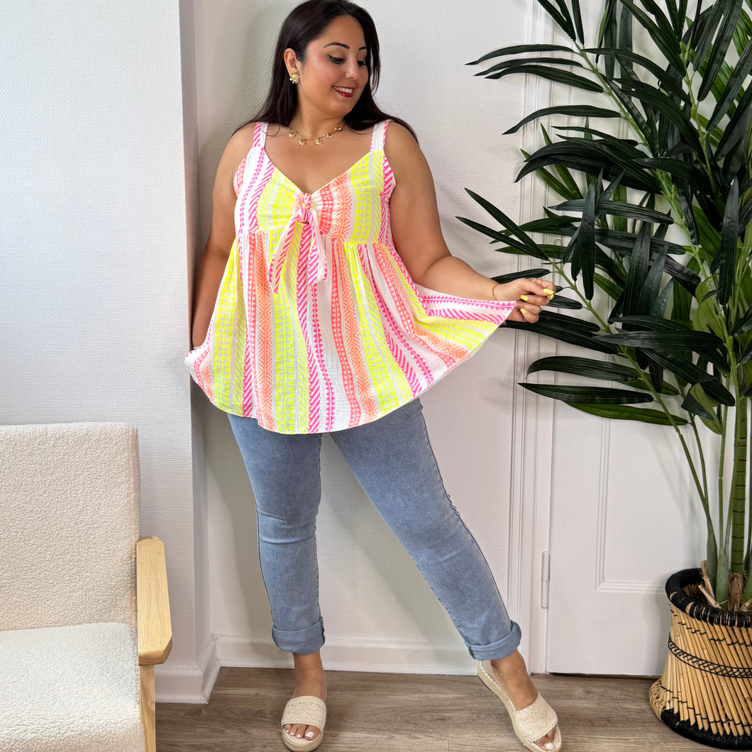 Débardeur fluo à noeud en coton