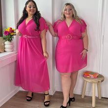 Charger l'image dans la galerie, Robe longue chic fuchsia col plissé
