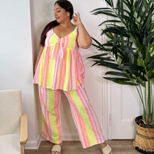 Charger l&#39;image dans la galerie, Pantalon fluide à rayures fluo en coton
