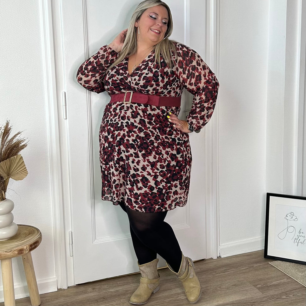 Robe courte imprimé léopard bordeaux