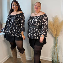 Charger l'image dans la galerie, Blouse fluide noire à fleurs
