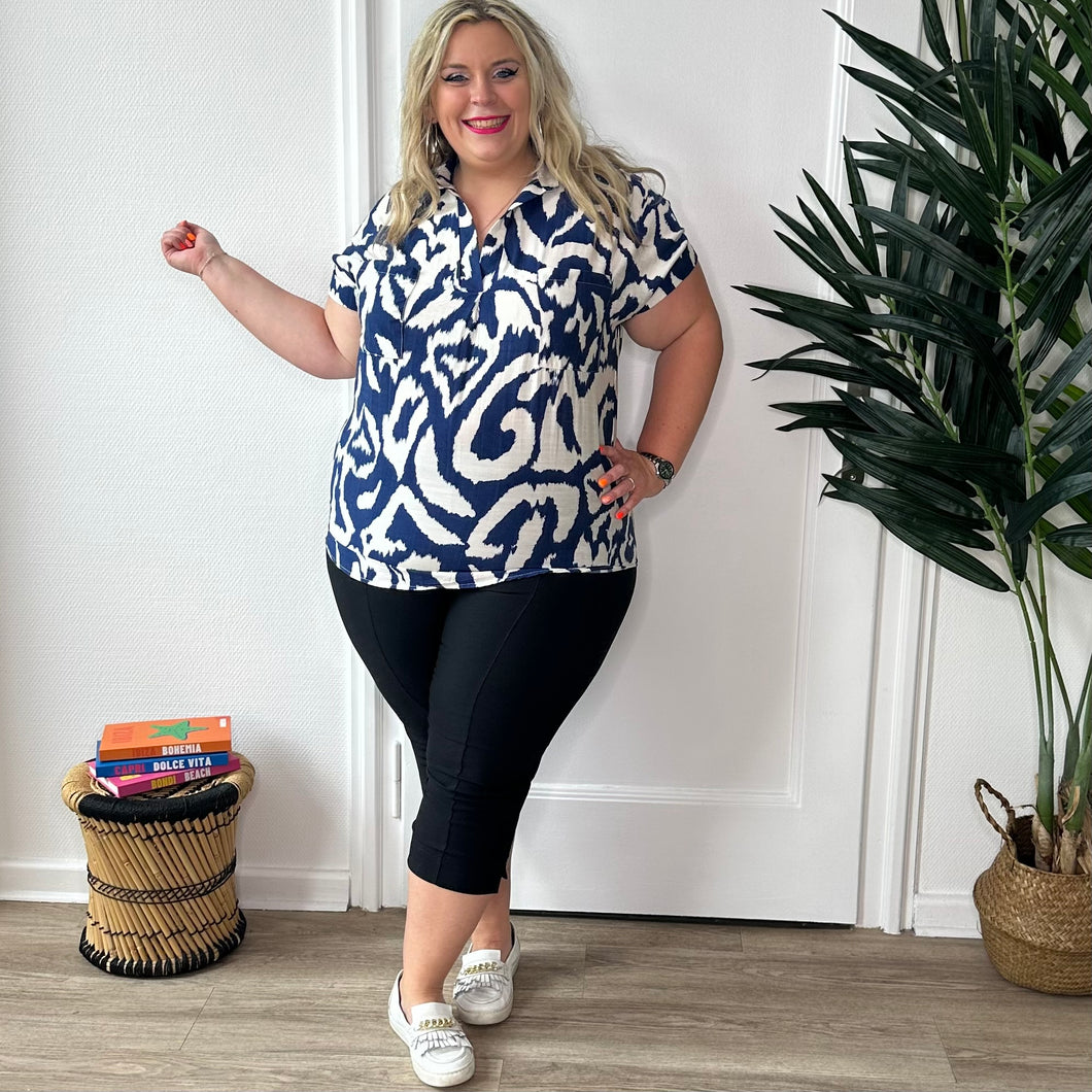 Blouse fluide à imprimé bleu