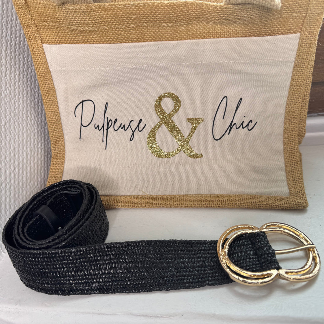 Ceinture double boucle dorée noir et camel