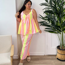 Charger l&#39;image dans la galerie, Pantalon fluide à rayures fluo en coton
