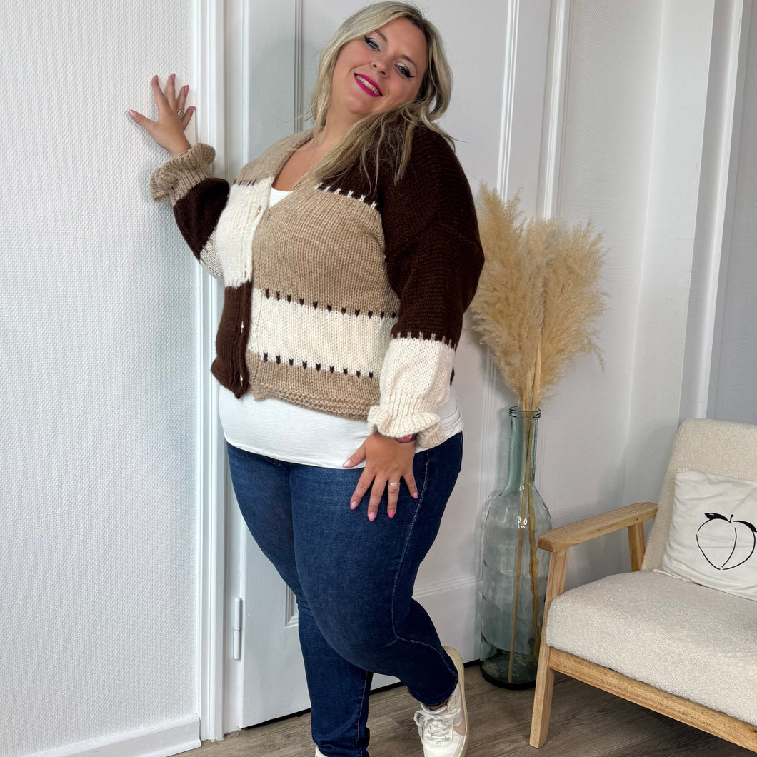 Cardigan multicolore chocolat crème