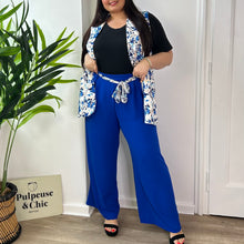 Charger l&#39;image dans la galerie, Pantalon fluide bleu roi à ceinture florale
